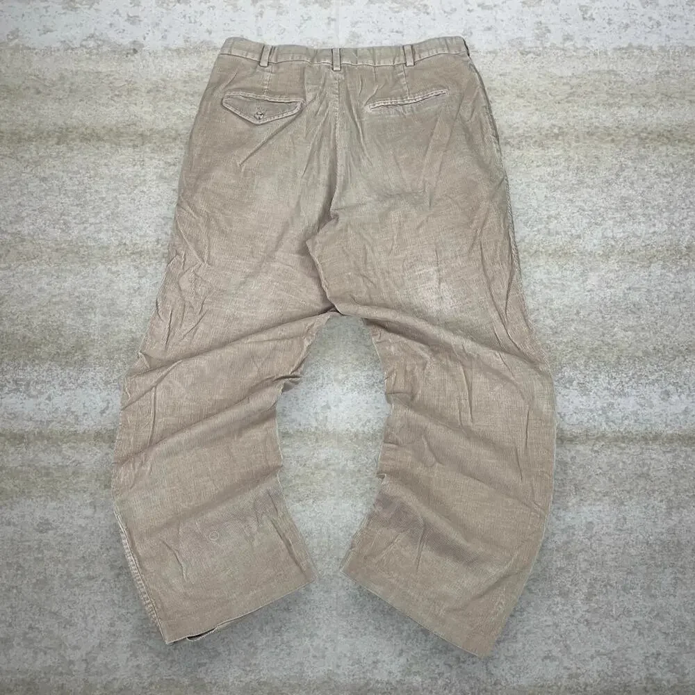 Vintage 90s Corduroy Pants 35x30 Baggy Light Tan Lands End Made in USA Pleated